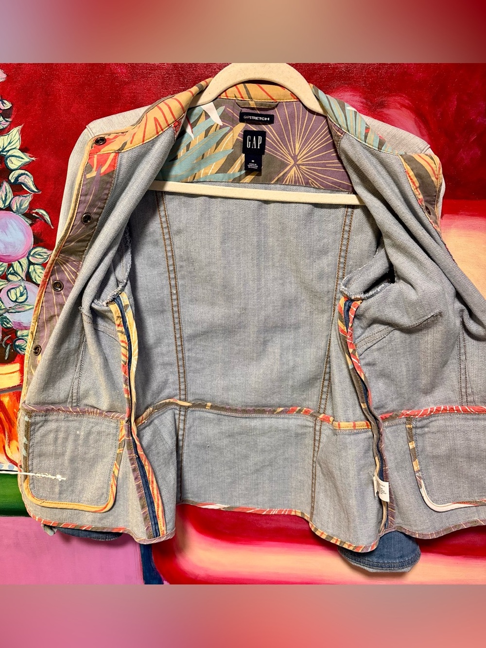 RARE Vintage Gap SUM04 ‘Limited Edition’ Denim Jacket with Hidden Tropical Print